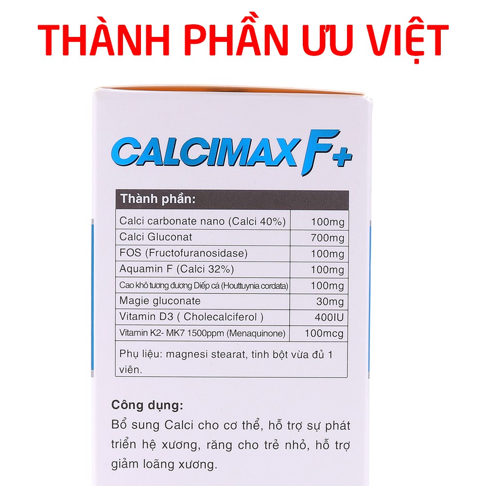 Viên uống bổ sung Canxi cho bà bầu, trẻ em, người lớn Calcimax F+ - Hộp 30 viên