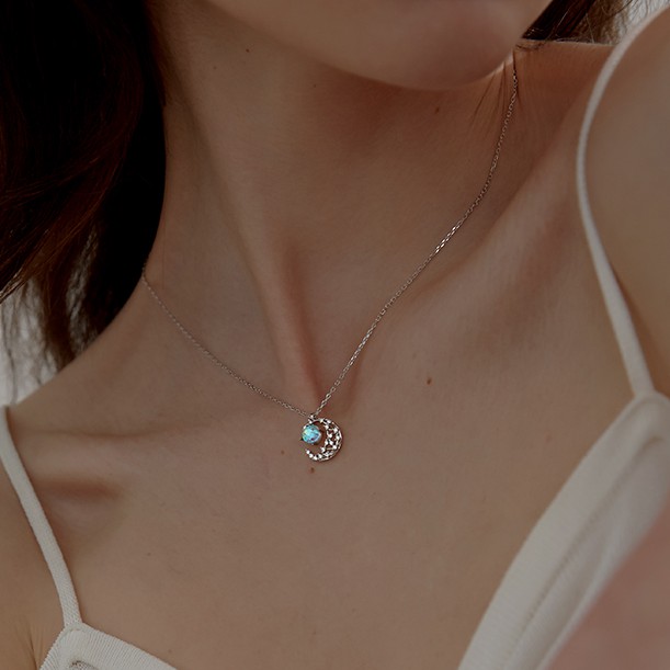 Dây chuyền vòng cổ nữ bạc s925 trăng khuyết pha lê và đá moonstone đổi màu Cá jewelry DC7
