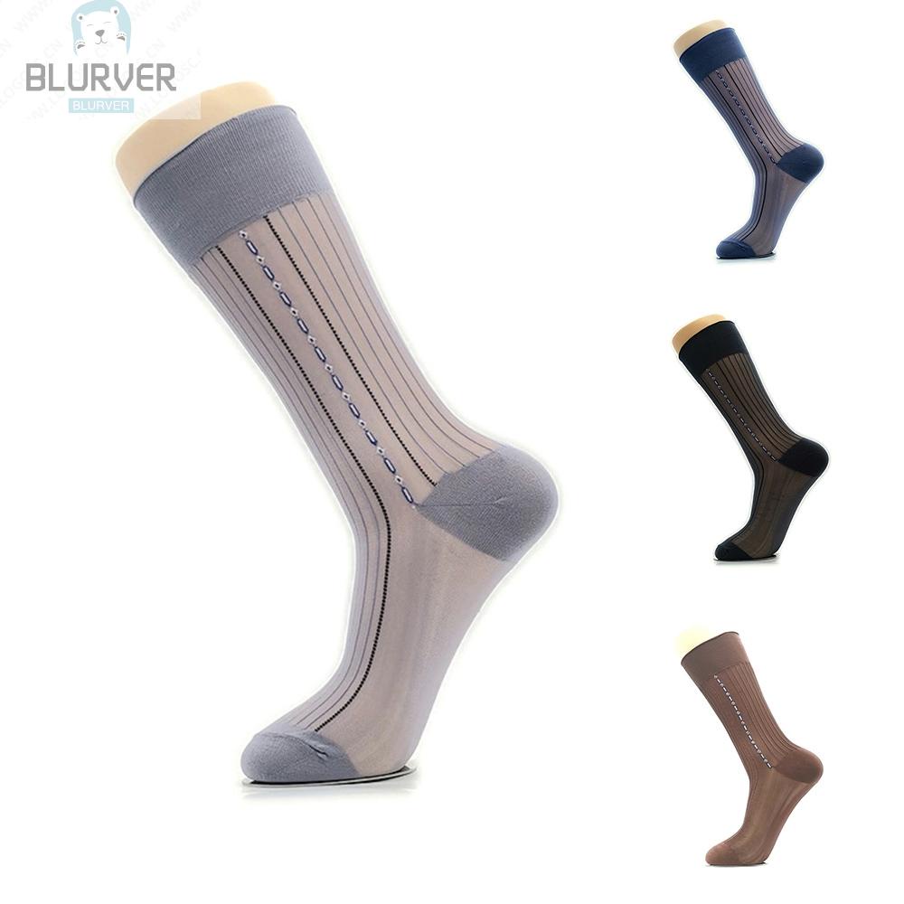 BLURVER~Men\'s Socks Formal Workwear Nylon Spandex See Through Silk Sheer Socks#blueriver