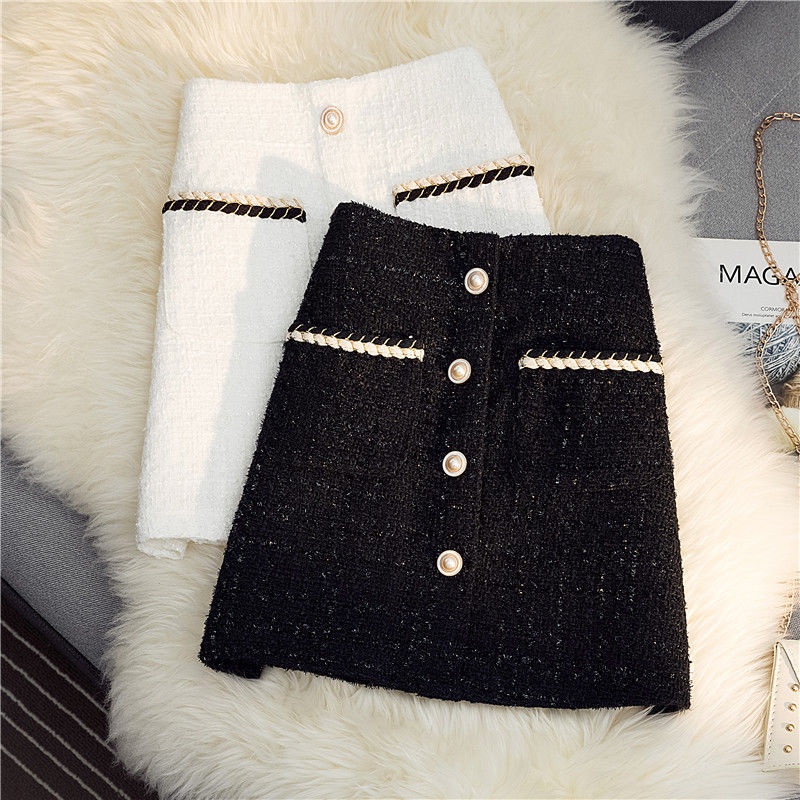 Autumn and winter 2024 new small fragrant wind bright silk skirt women's high waist A-shaped hip skirt temperament thin hip skirt