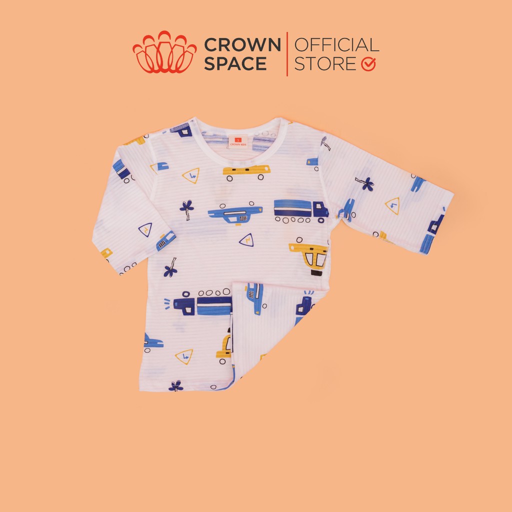 Bộ Ngủ Cho Bé Trai Chính Hãng Crown Kids Hình Ô Tô Size 3-7 Cotton Thoáng Khí CKBS2910521.W