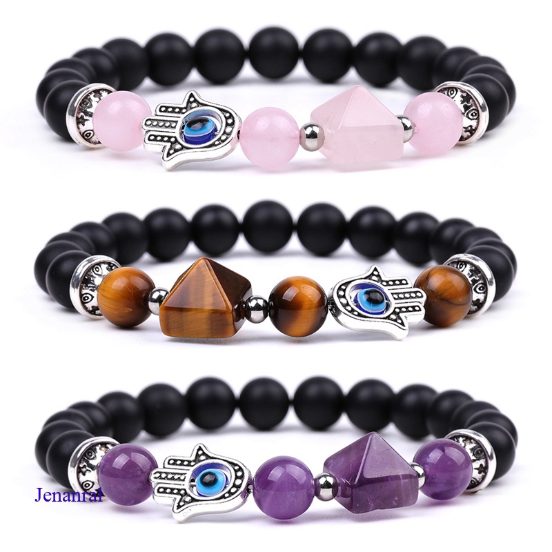 Vòng Tay Chuỗi Hạt Đá Chakra Hamasa Thạch Anh Tím Mắt Hổ Thời Trang