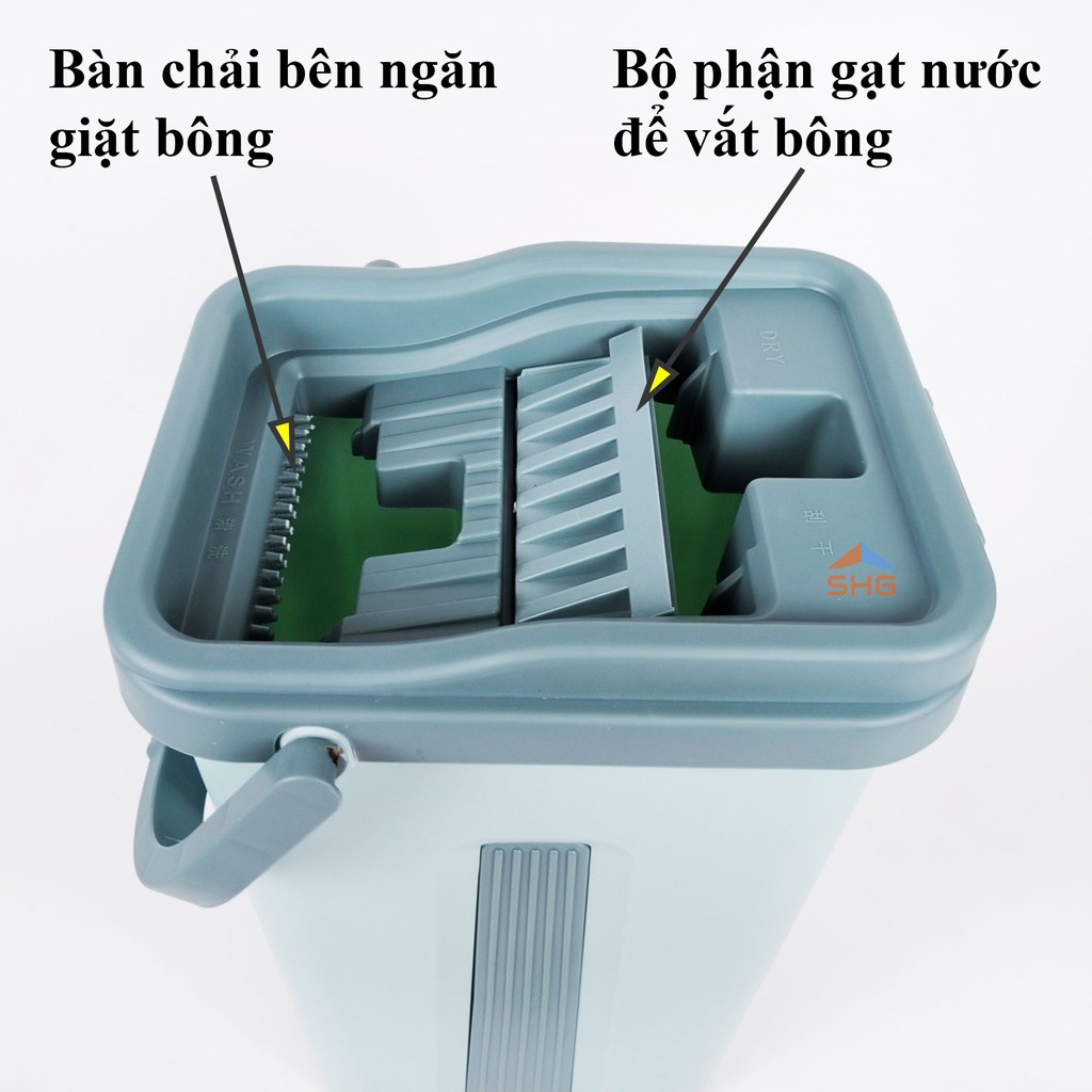 (BUU DINH) BỘ LAU NHÀ MĂM CHỮ NHẬT SỌC DỌC CAO CẤP, HAI NGĂN GIẶT, MÂM LAU NHỰA DẺO NGUIYÊN CHẤT