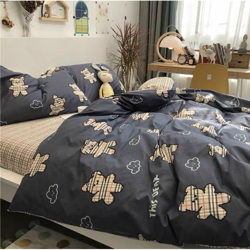 Bộ Drap &amp; Chăn Phao Cotton Poly Bánh Gấu