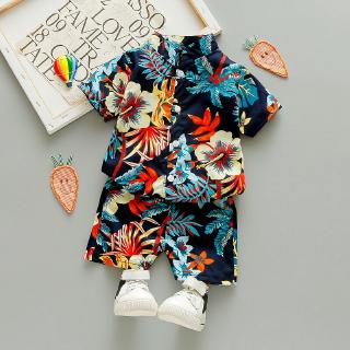 Bé Mùa Hè Bộ Quần Áo Đi Biển Bé Trai Trang Phục Quần Áo Tập Đi Bé Trai Quần Áo Dễ Thương In Hoa Áo Sơ Mi Quần Áo Trang Phục