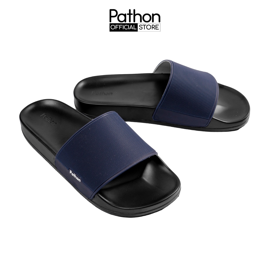 Dép nam nữ quai ngang slipper Pathon quai PVC và đế PU đen quai xanh đen SD22