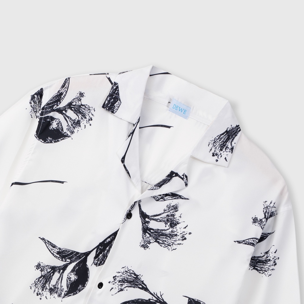 Áo sơ mi nam ngắn tay DEWE, vải lụa nhập khẩu chống nhăn thoáng mát, họa tiết Lá Đen - DEWE Cuban Shirt | BigBuy360 - bigbuy360.vn