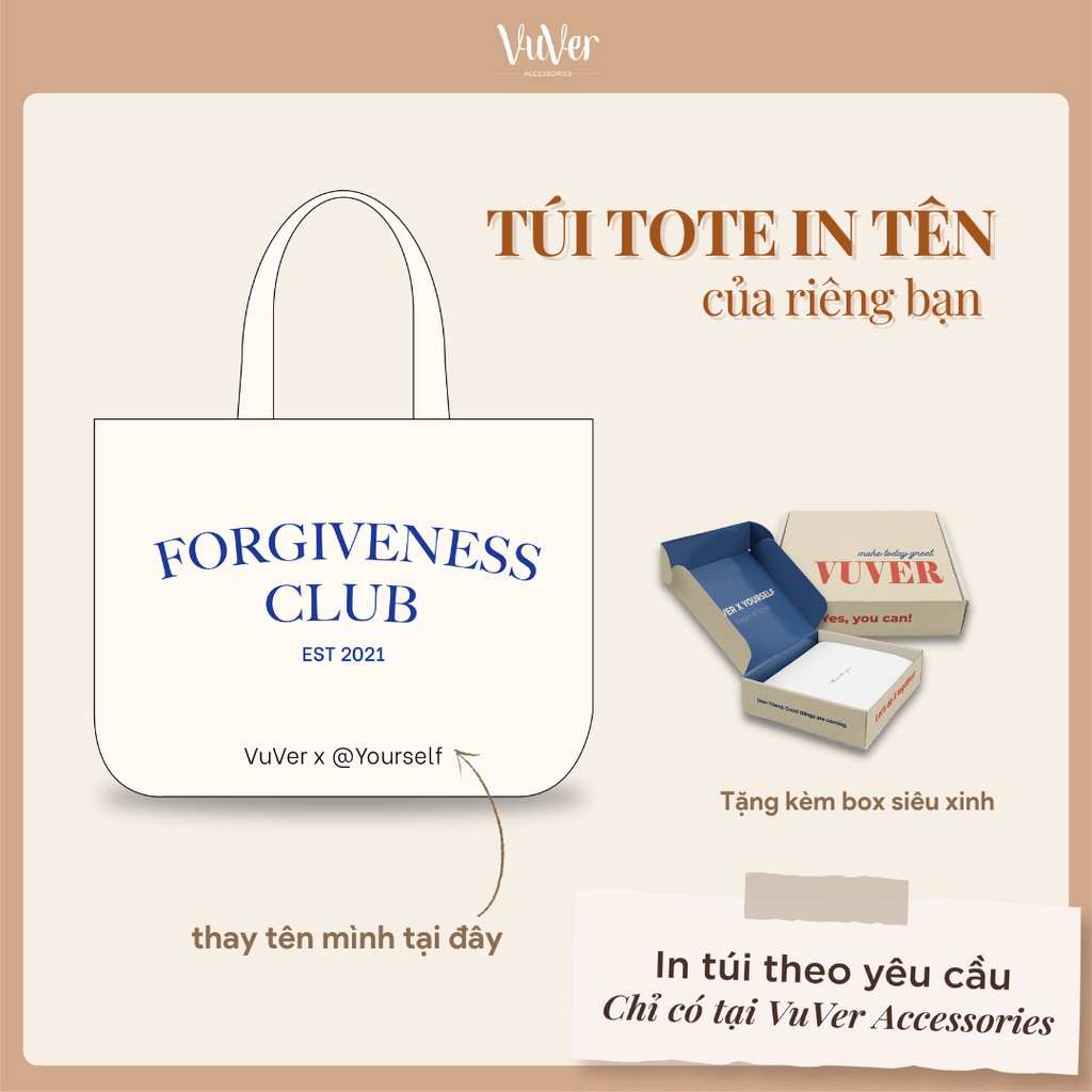 [Túi Tote in tên bạn - chỉ có tại VuVer] Túi Tote Forgiveness club - VuVer Accessories