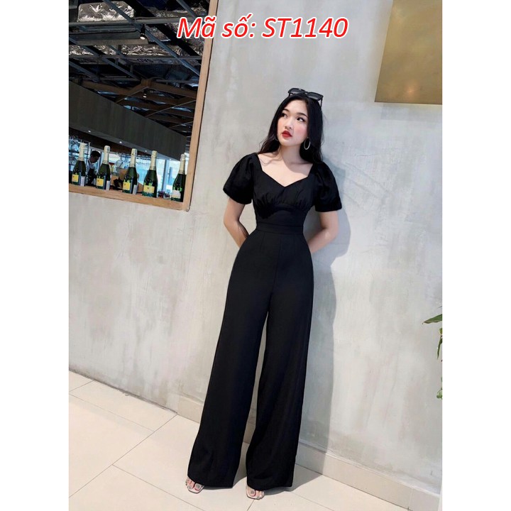 ➡️#ST1140 Jumpsuit đồ bay dài ống suông cổ tim tay bo thun xinh xắn