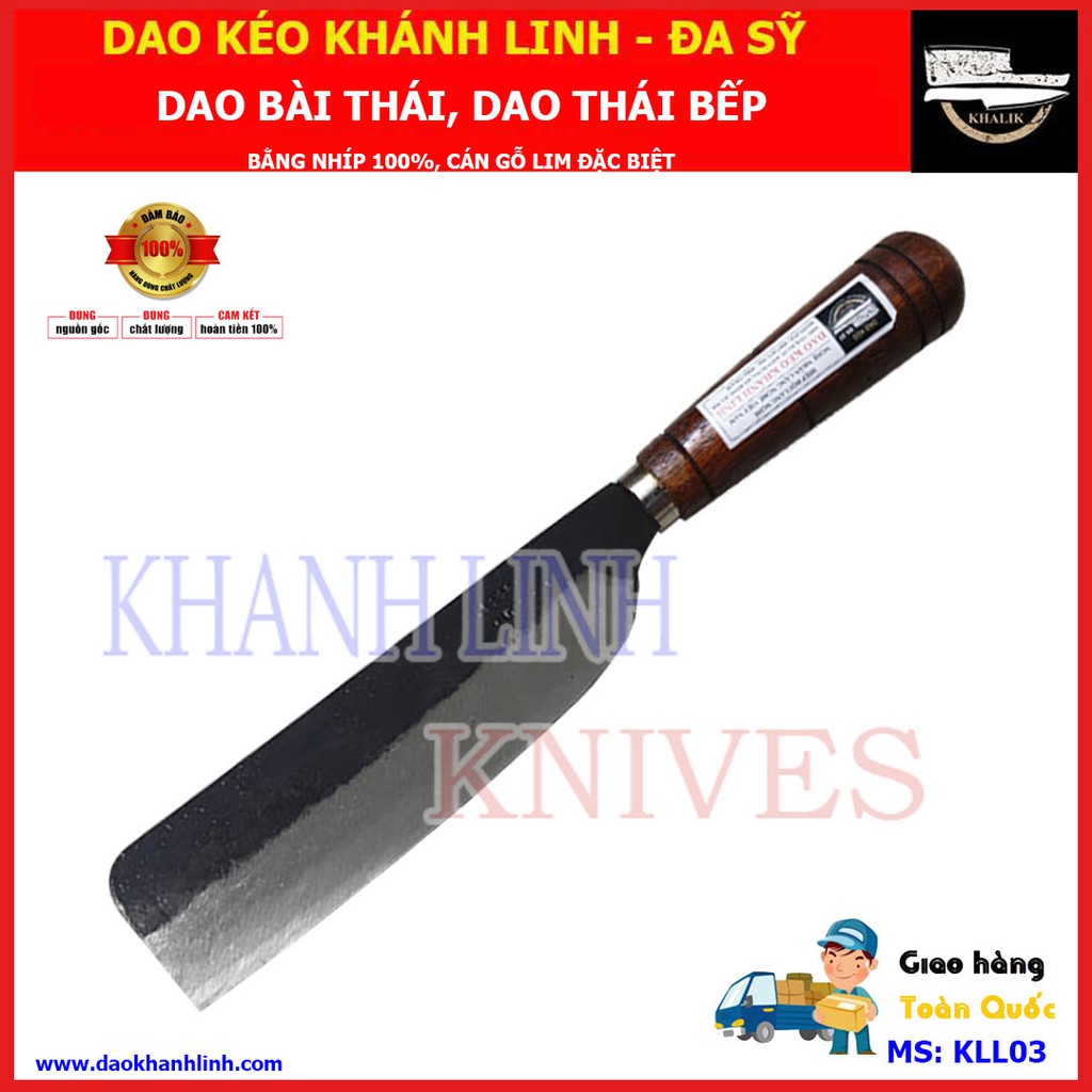 Khánh Linh (Đa Sỹ) - Dao thái nhà bếp, dao bài thái bằng nhíp xe 100%, cán gỗ lim - KLL03