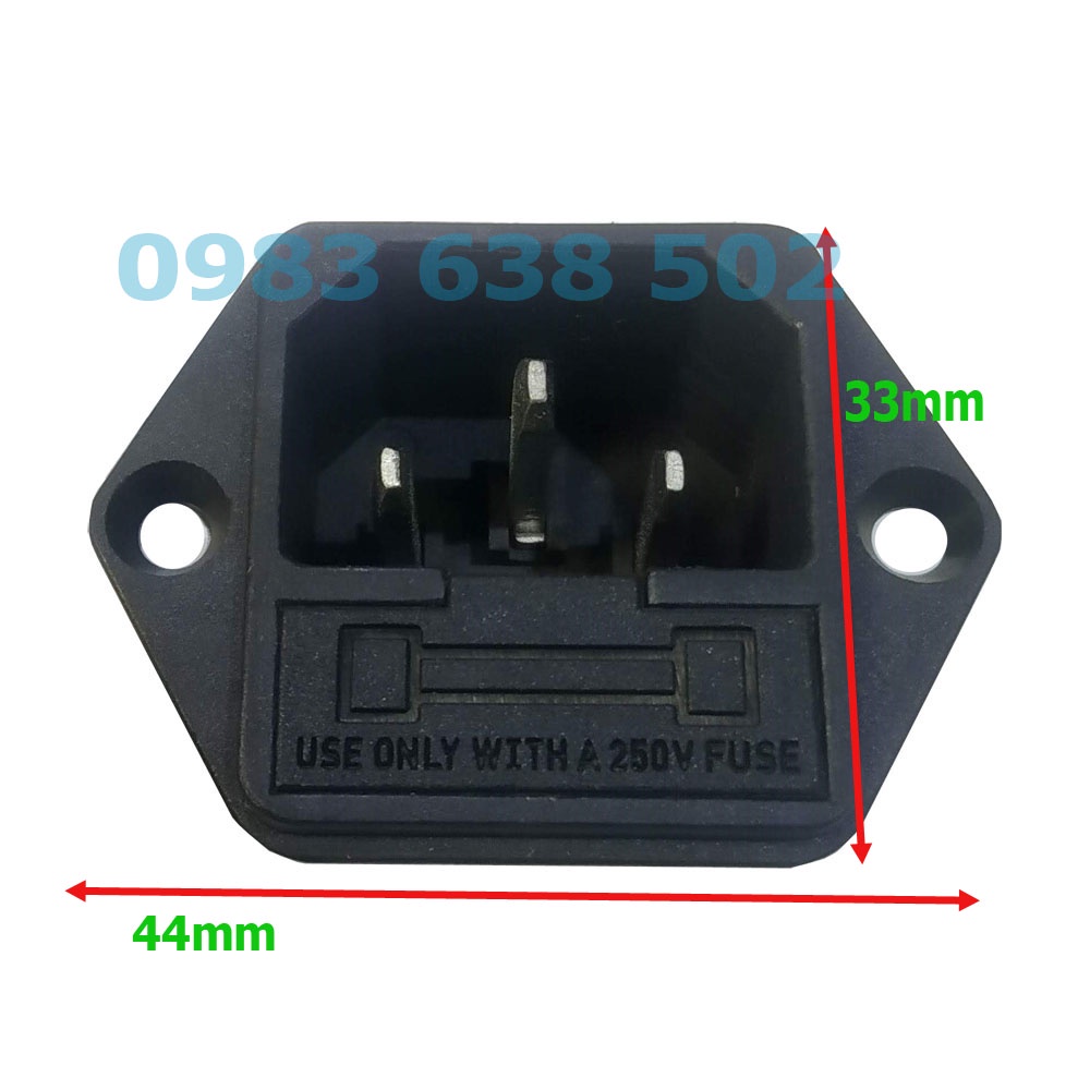 Ổ cắm điện 3 chấu có đai và có cầu chì 250V-10A