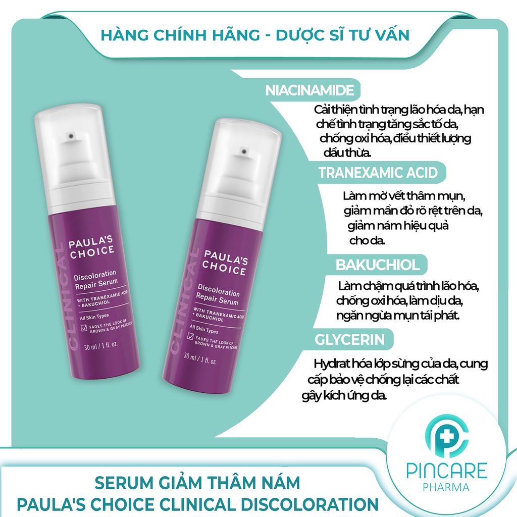 Tinh chất sáng da, mờ thâm nám Paula's Choice Clinical Discoloration Repair Serum 30ml-Hàng chính hãng-Nhà thuốc PinCare