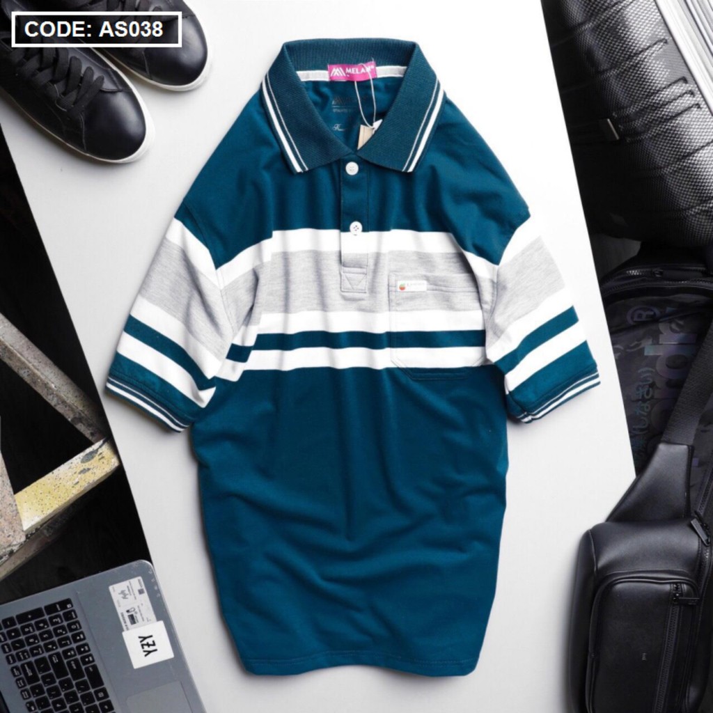 Áo Polo Nam Trung Niên Có Túi Sọc Ngang BIG SIZE 90KG Chất Liệu Thun Cotton Cao Cấp