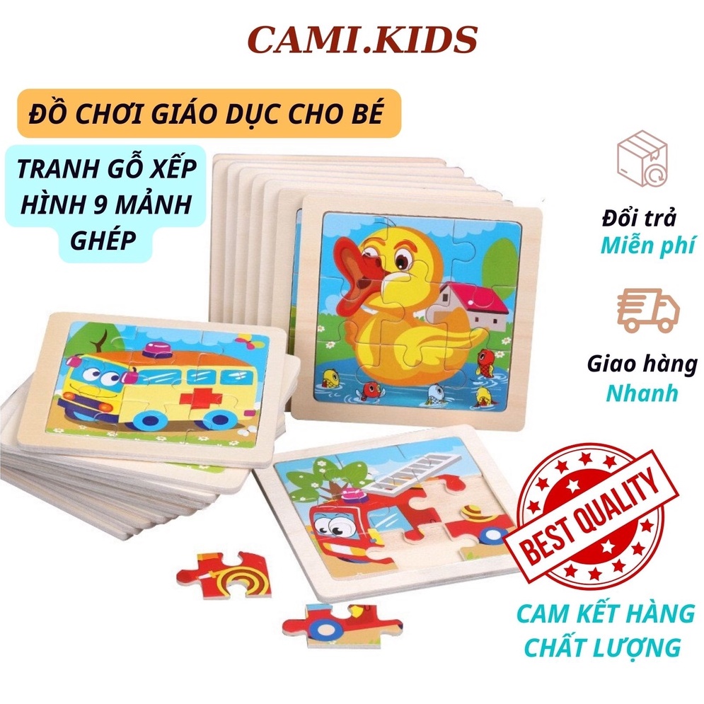Tranh gỗ ghép hình 9 mảnh size 11x11cm có nhiều mẫu ngộ nghĩnh cho bé vừa học vừa chơi