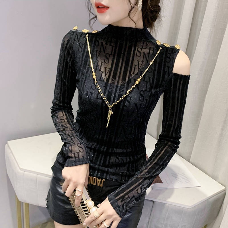 Áo sơ mi cơ bản, dài tay trơn màu, bó sát, áo thun cổ chữ U kết hợp thời trang mới thu đông 2021