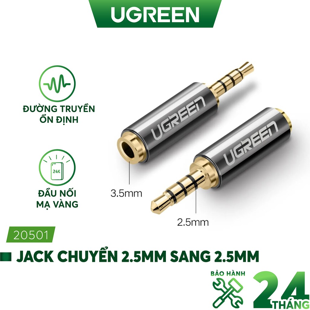 Đầu chuyển đổi 3.5mm cái sang 2.5mm đực dài 25mm UGREEN 20501 - Hàng chính hãng