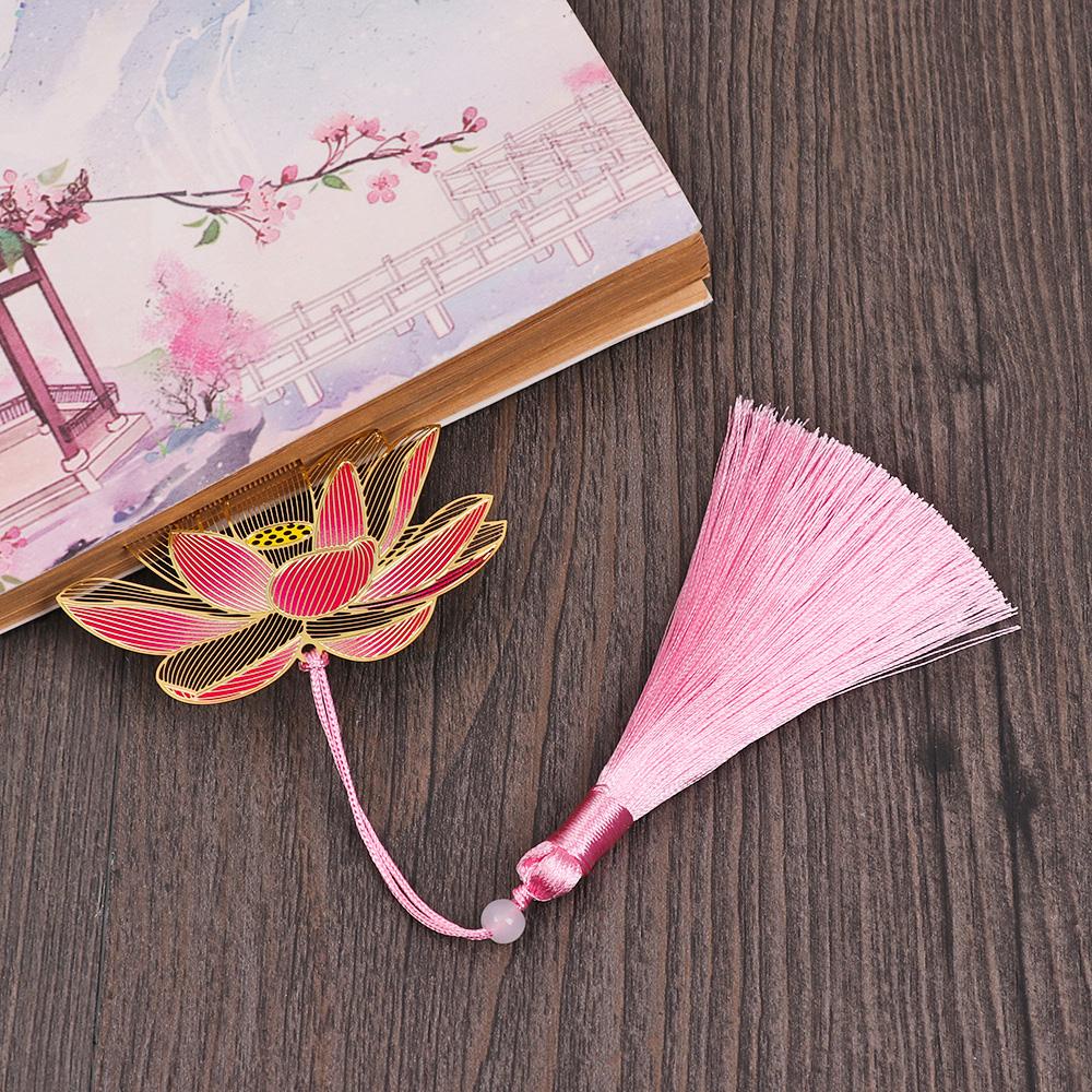 Lanfy Đánh Dấu Trang Sách Bằng Đồng Thau Hình Lá Sen Tua Rua Phong Cách Trung Hoa