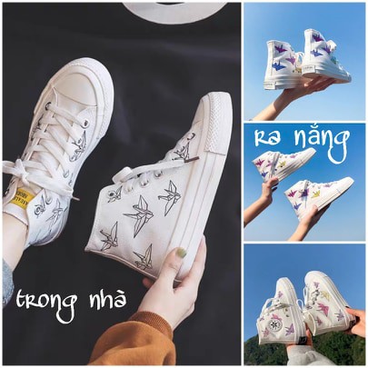 [Hot Trend] giày thể thao nữ cao cổ đổi màu khi ra nắng, giày nữ in hình hạc mẫu mới nhất 2019 | BigBuy360 - bigbuy360.vn