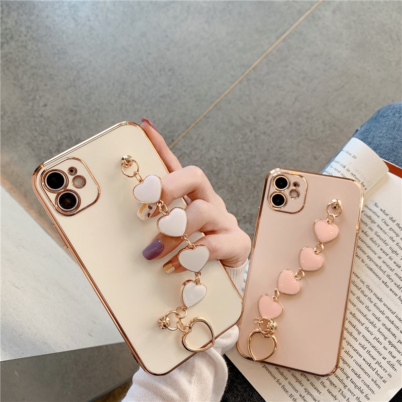Ốp điện thoại mềm gắn dây đeo tay hình trái tim thích hợp cho IPHONE 12 PRO MAX MINI 11 PRO MAX X XS XR 7 8 PLUS SE 2020