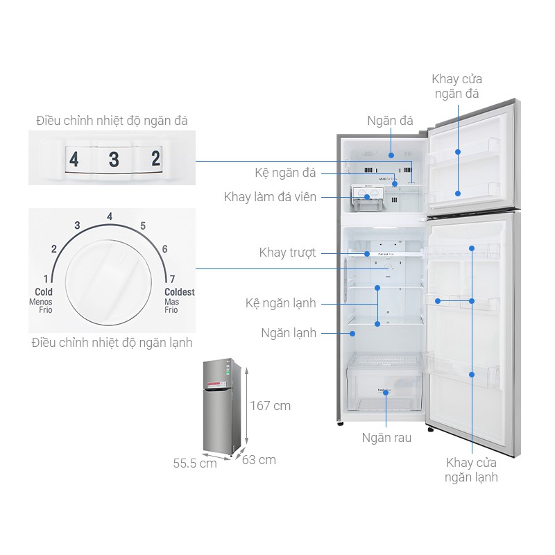 M255PS MIỄN PHÍ GIAO HÀNG - Tủ lạnh LG Inverter 255 lít GN-M255PS Mẫu 2019