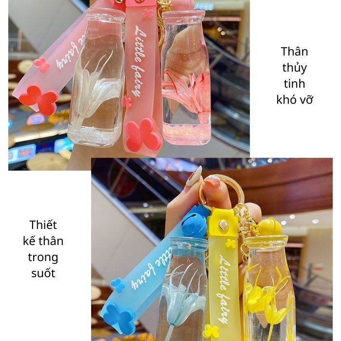 MÓC KHÓA LỌ THỦY TINH CÓ CHỨA BÔNG HOA CỰC KÌ DỄ THƯƠNG