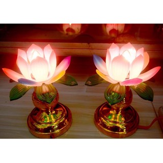 Bộ đèn bàn thờ hoa sen HS-01 đế vàng (nhỏ)