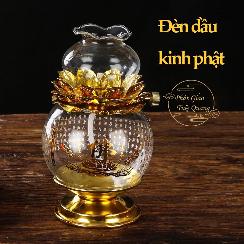 Đèn dầu thủy tinh ,pha lê có 3 loạ hoa văn ,hình chữ phật, chiếu tài tấn bảo,hoa sen -phật giáo tuệ quang