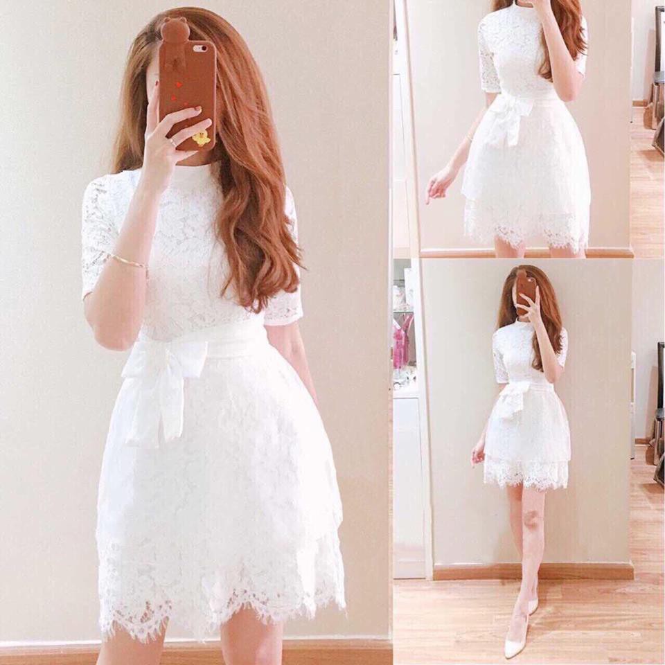 Đầm dự tiệc đi đám cưới đầm xòe ren cổ trụ siêu đẹp Tati Dress kèm ảnh thật