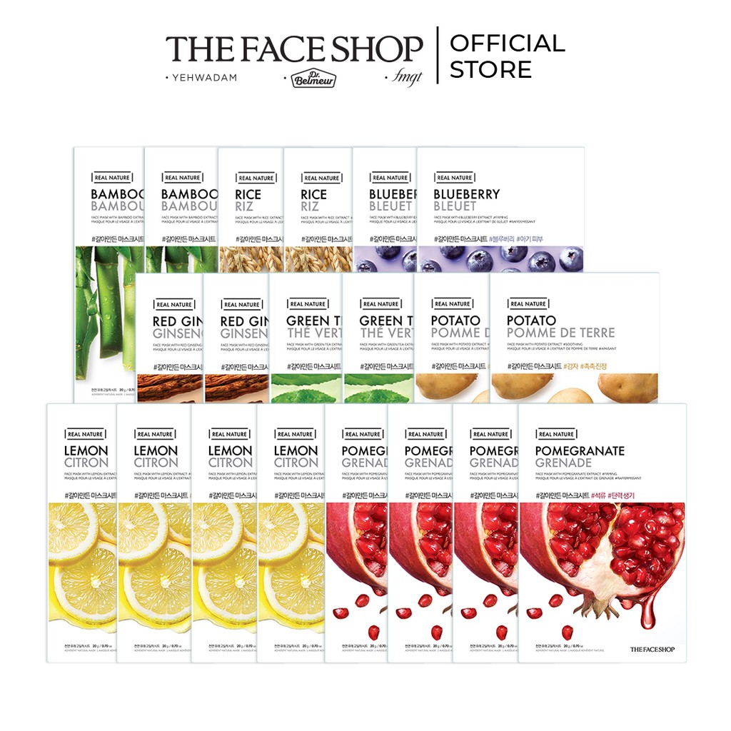 [DUY NHẤT 14-17.12]Combo Mặt Nạ THE FACE SHOP Dưỡng Ẩm Làm Dịu Da Mỗi Ngày Real Nature 20g