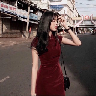 ĐẦM NHUNG ĐỎ CỔ TÀU