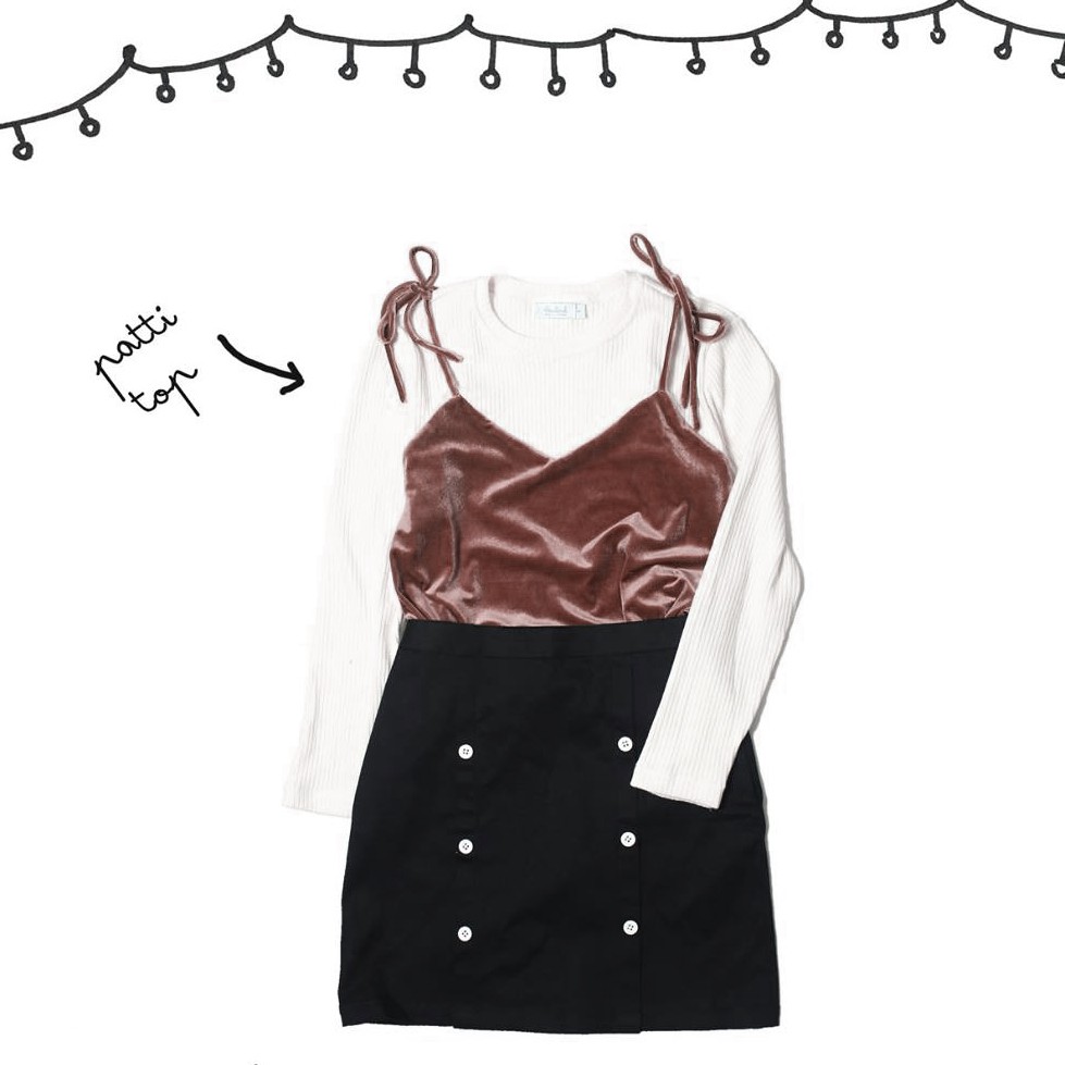 Áo tay dài phối 2 dây màu nâu đồng -  Patti top