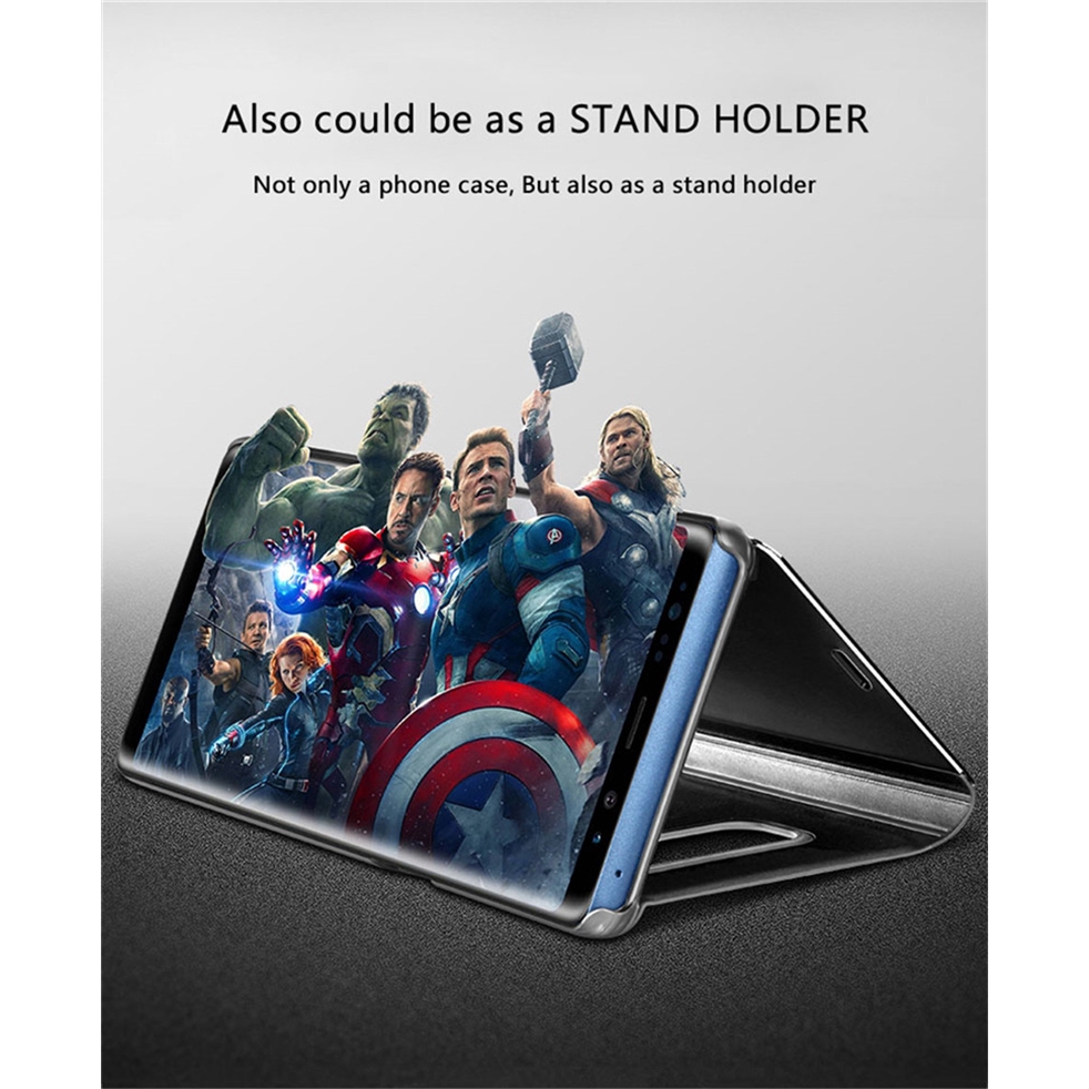 Ốp điện thoại nắp gập tráng gương trong suốt thông minh kèm giá đỡ cho SAMSUNG Galaxy Note 5 8 9 10 S7 Edge S8 S9 Plus
