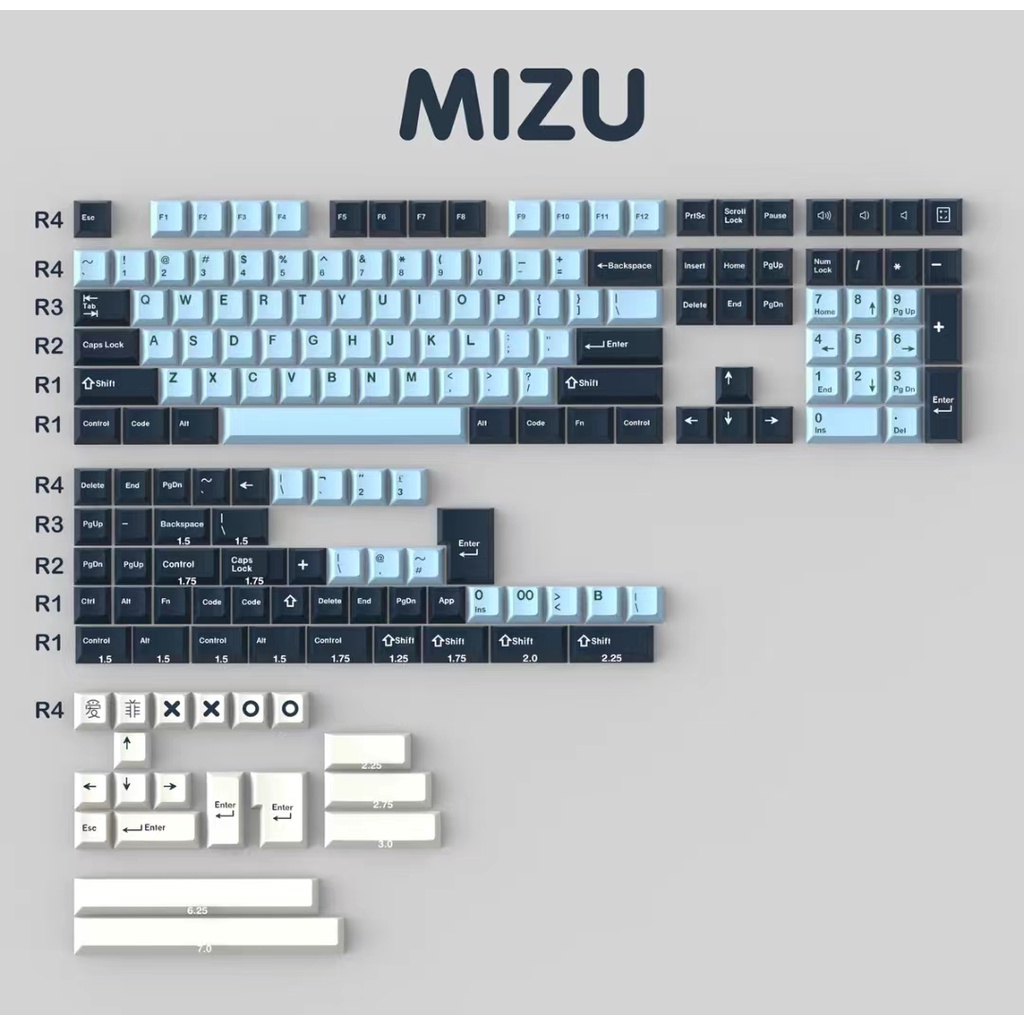 Keycap CMK Mizu doubleshot,173 nút bàn phím cơ, cherry profile