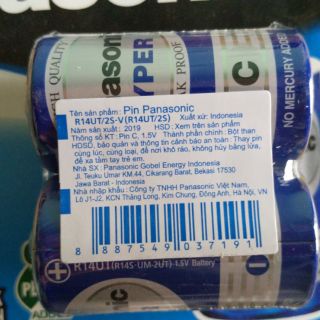 Vỉ 2 viên pin Trung R14UT/2S Panasonic Hyper / Pin trung size C 1,5v vỉ 2 viên