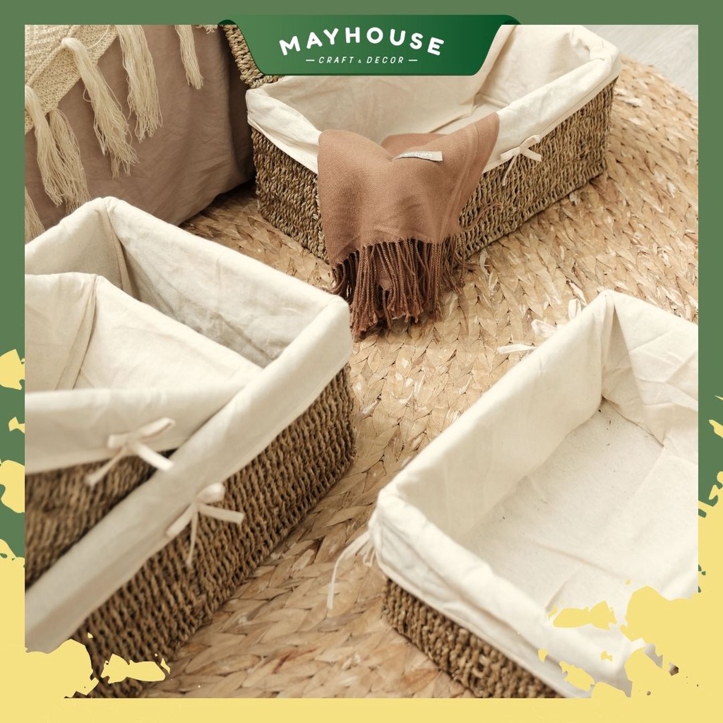 Giỏ đựng đồ bằng cói kèm lót, sắp xếp nhà cửa, decor trang trí nhà xưởng mayhouse