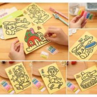 Tranh tô màu bằng nhựa 3d, tranh cát vẽ màu nhiều chủ đề, tập tô màu Tặng kèm bộ tô màu cho bé . .