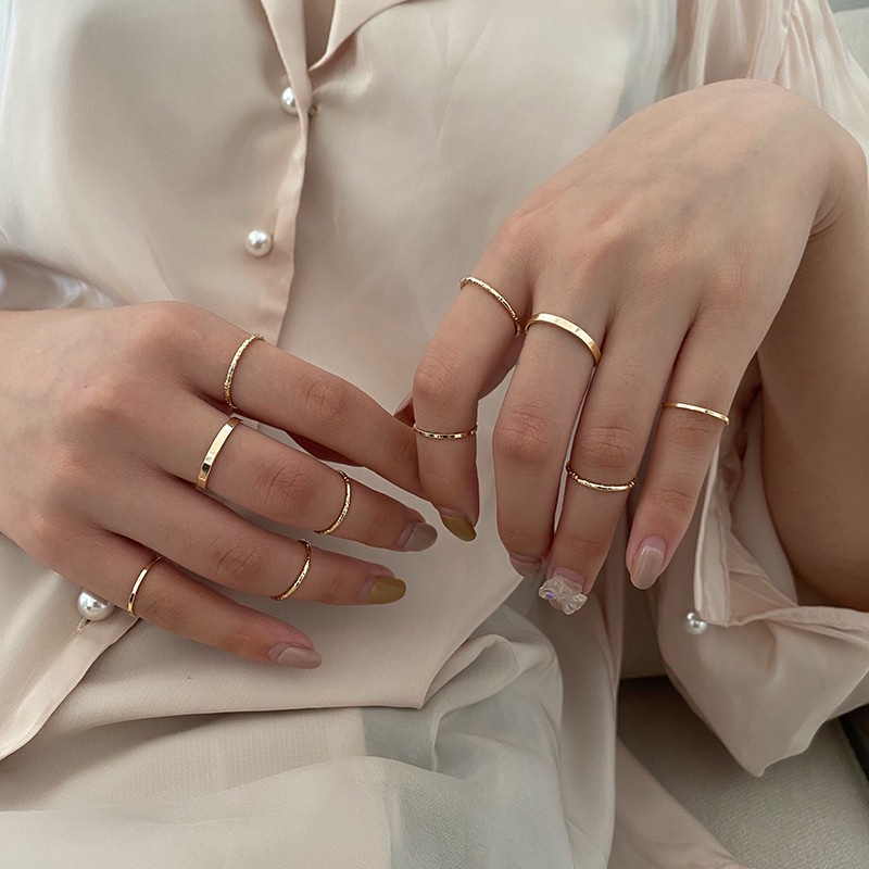 Set 10 nhẫn thiết kế đơn giản phong cách Hàn Quốc thời trang dành cho nữ