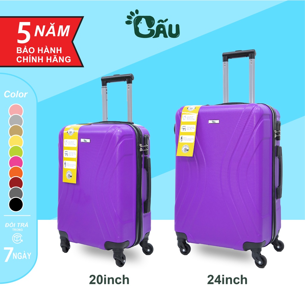 Vali du lịch Gấu 194 Valy kéo hành lý nhựa ABS+PC bền bỉ, size 20inch & 24inch - Tím #615