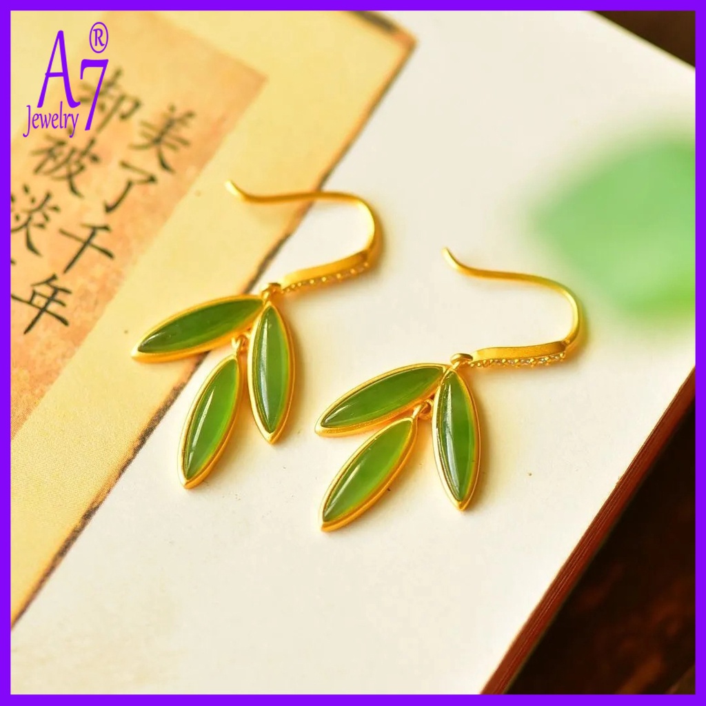 Bông Tai Mạ Bạc 925 Hình Cỏ Ba Lá Đính Đá Xinh Xắn Thời Trang