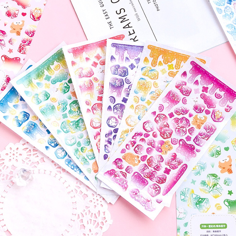 Bộ 2 tấm sticker Thỏ &amp; Hổ dễ thương hình dán Ice cube trang trí sổ tay toploader | BST139