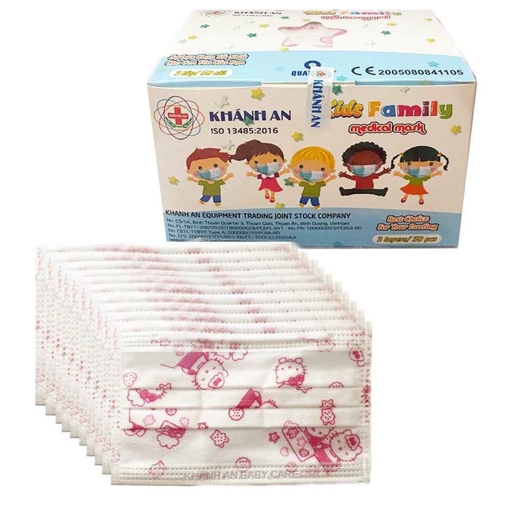 Khẩu trang y tế cao cấp 4 lớp Khánh An Kids Family dành cho trẻ em - hộp 50 cái
