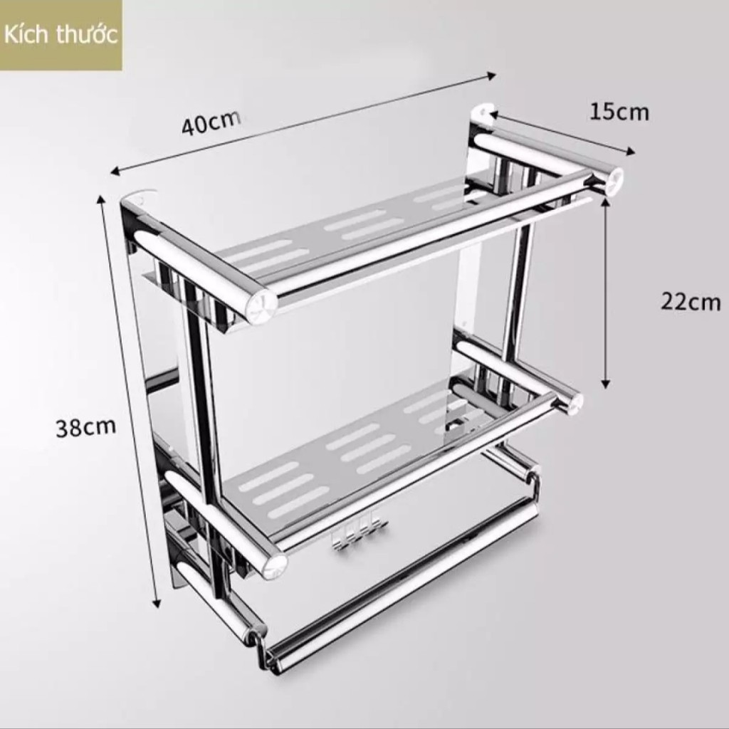 Kệ Để Đồ Nhà Tắm 3 Tầng Chất Liệu Inox Sáng Bóng - Sử Dụng Dán Tường Không Cần Khoan