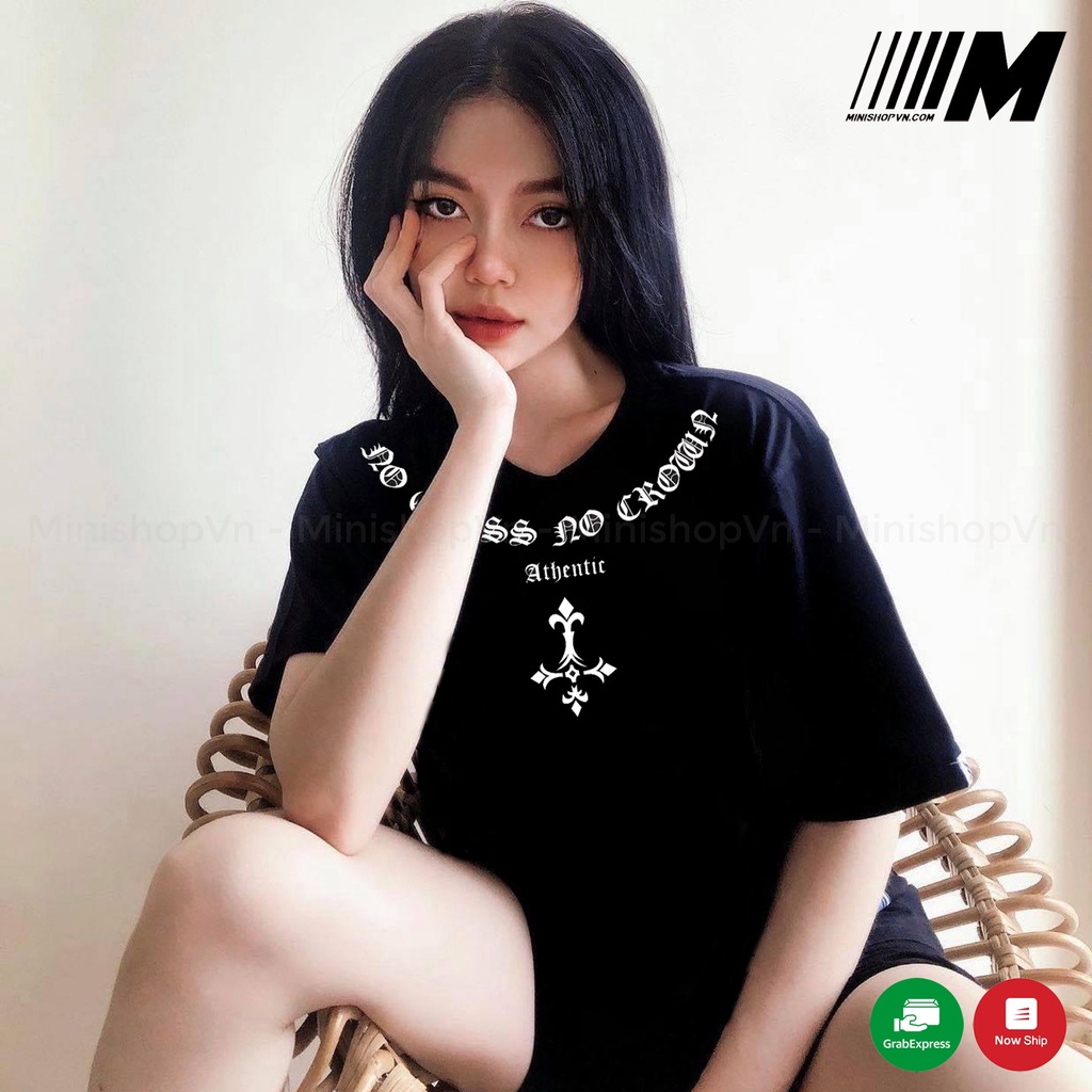 Áo thun unisex tay lỡ form rộng No Cross No Crown chất cotton mềm mát thấm hút cực tốt