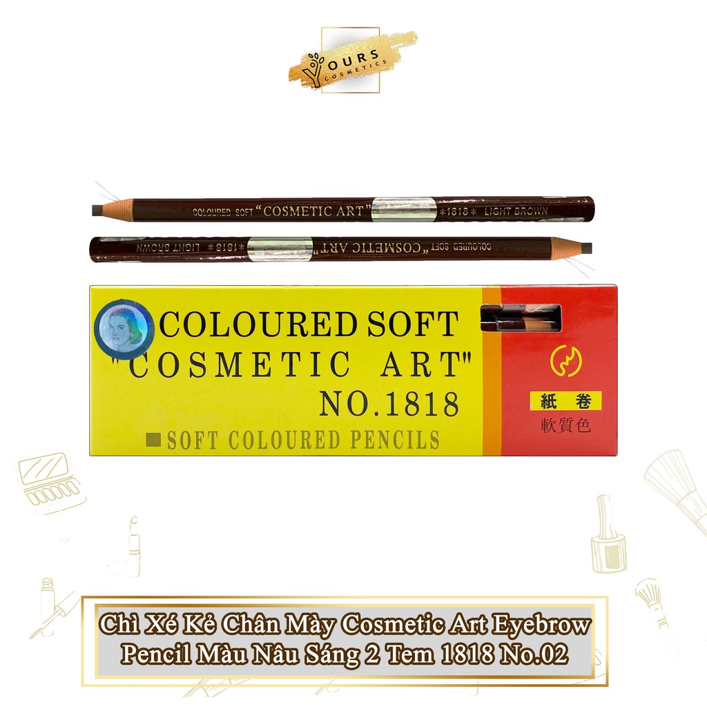 [1 Hộp Nâu Sáng] Chì Xé Kẻ Chân Mày Cosmetic Art Eyebrow Pencil Màu Nâu Sáng 2 Tem 1818 No.2