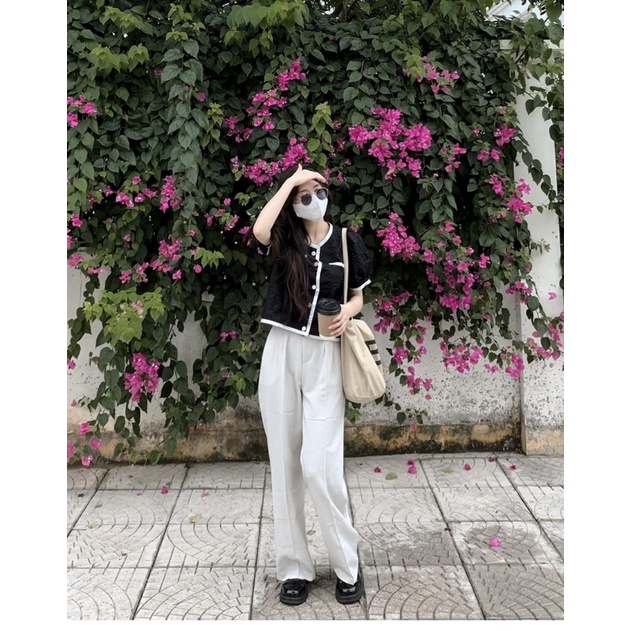 Áo Sơ Mi Xốp Cúc Ngọc Tay Phồng 2 Màu Đen trắng, Áo Xốp Phồng Cao Cấp