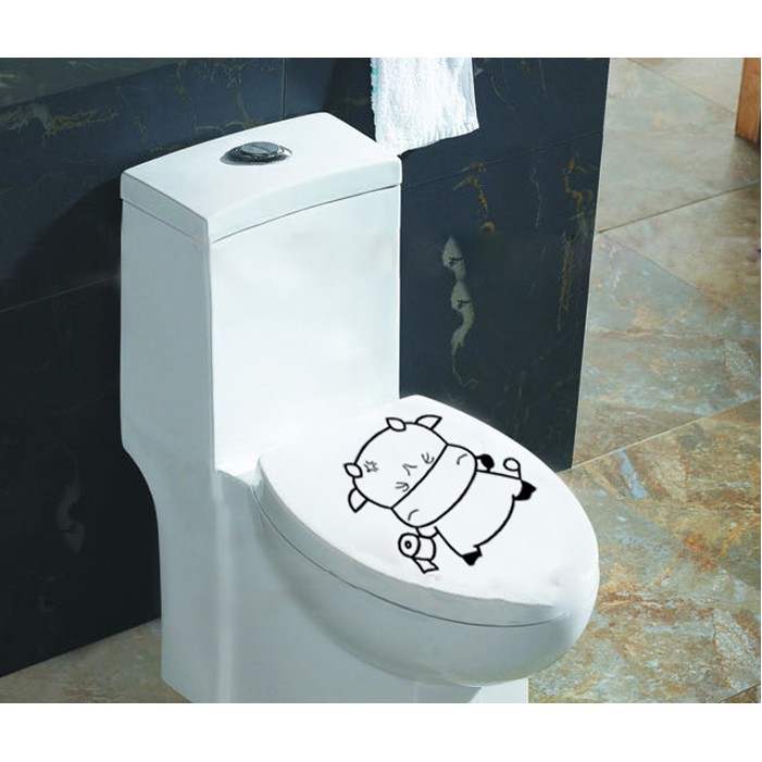 Decal dán Toilet - hình Chú Bò đen xinh xắn