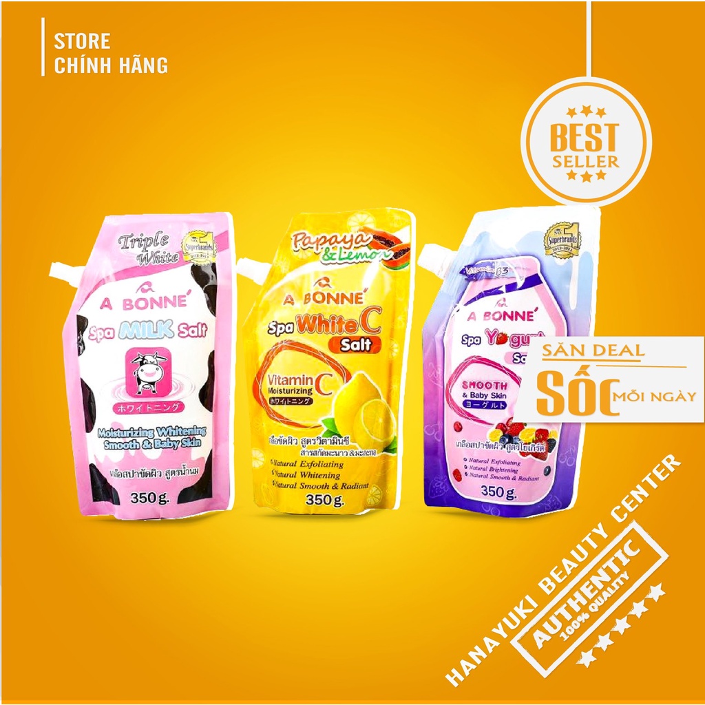 Muối tắm sữa bò, sữa chua trái cây, muối tắm vitamin C tẩy tế bào chết trắng da A Bonne Spa Milk Salt 350g Thái Lan | BigBuy360 - bigbuy360.vn