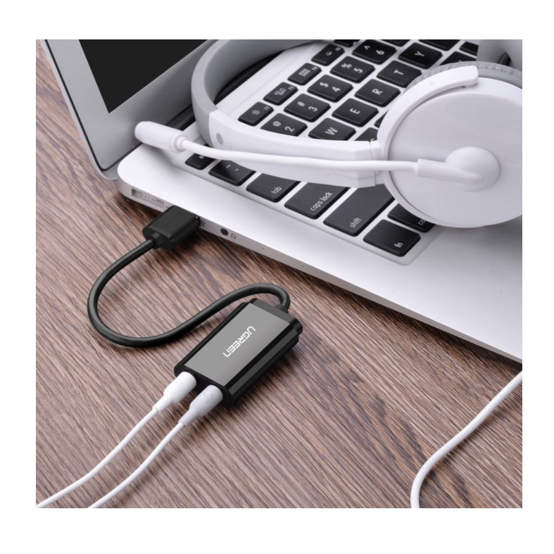 Dây USB 2.0 mở rộng sang đồng thời 2 cổng 3.5mm cho tai nghe + mic UGREEN US205