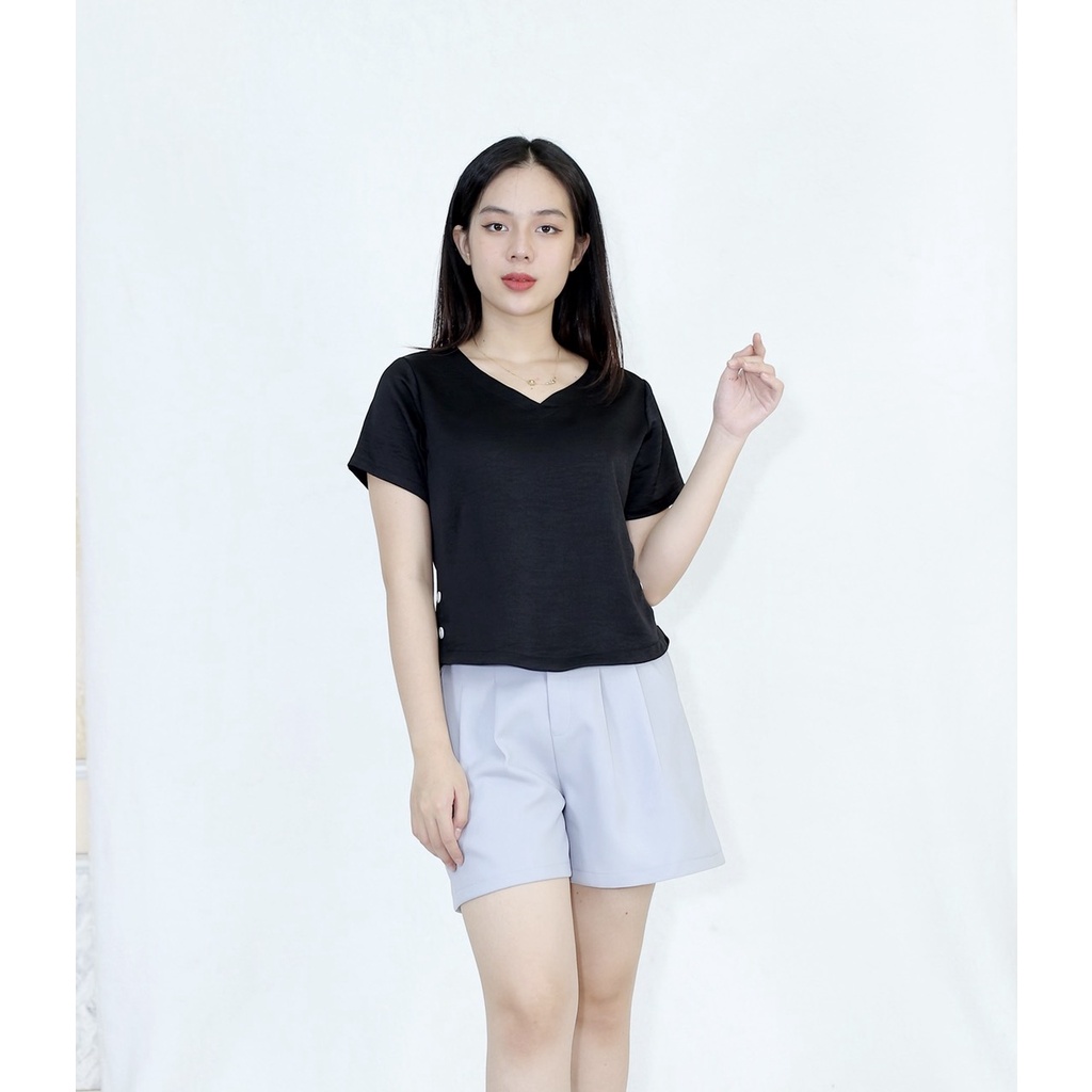Bộ đồ đùi ÁO CỔ TIM QUẦN TÂY LƯNG SAU CHUN (QUẦN XÁM GHI ÁO ĐEN và QUẦN XÁM GHI ÁO TRẮNG) - Quần vải mango áo vải lụa