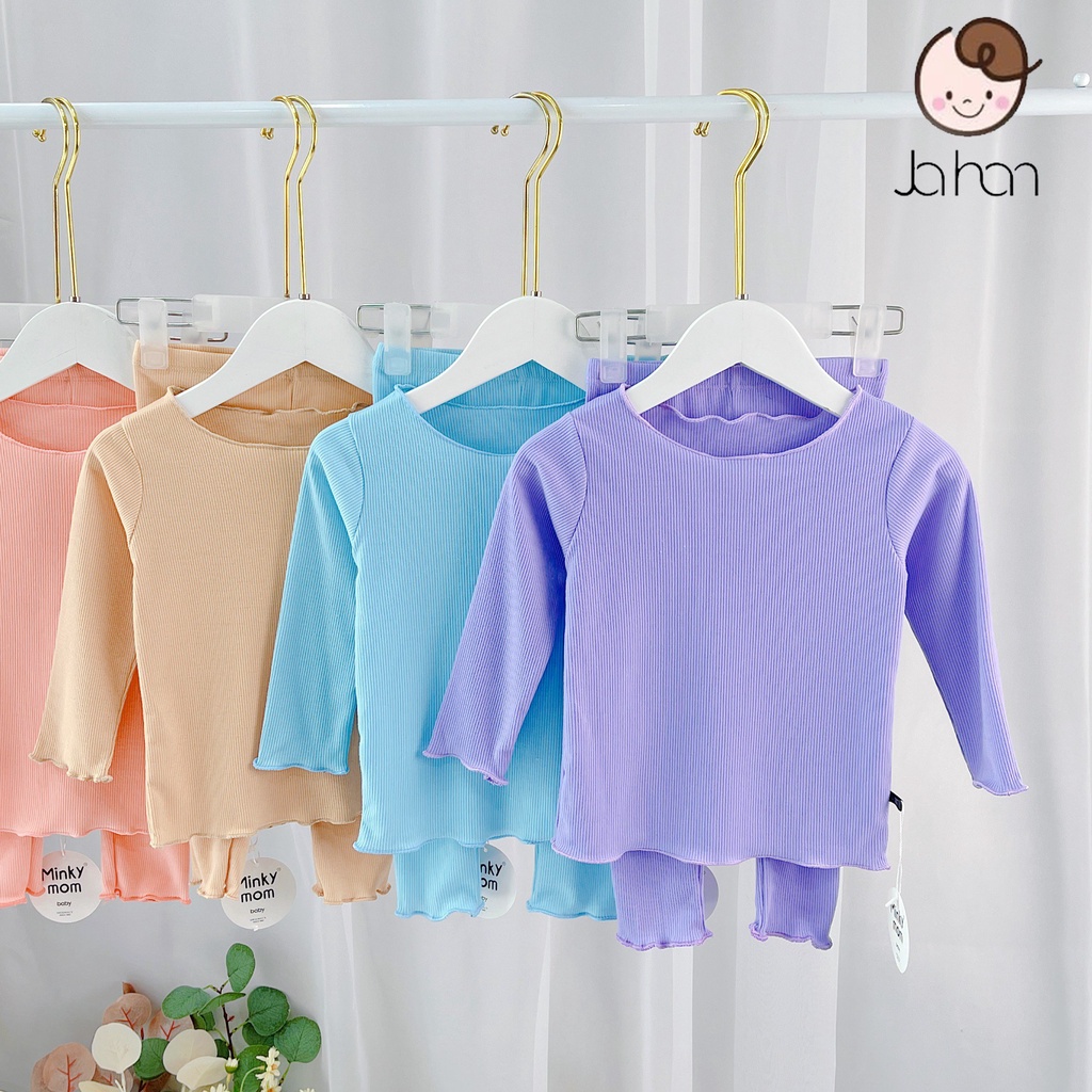 [SALE] Bộ Thun Gân Dài Tay Cho Bé Gái, Bé Trai Minky Mom Bèo Nhún Dễ Thương, Bộ Quần Áo Cho Bé Mặc Nhà MKMTD2216